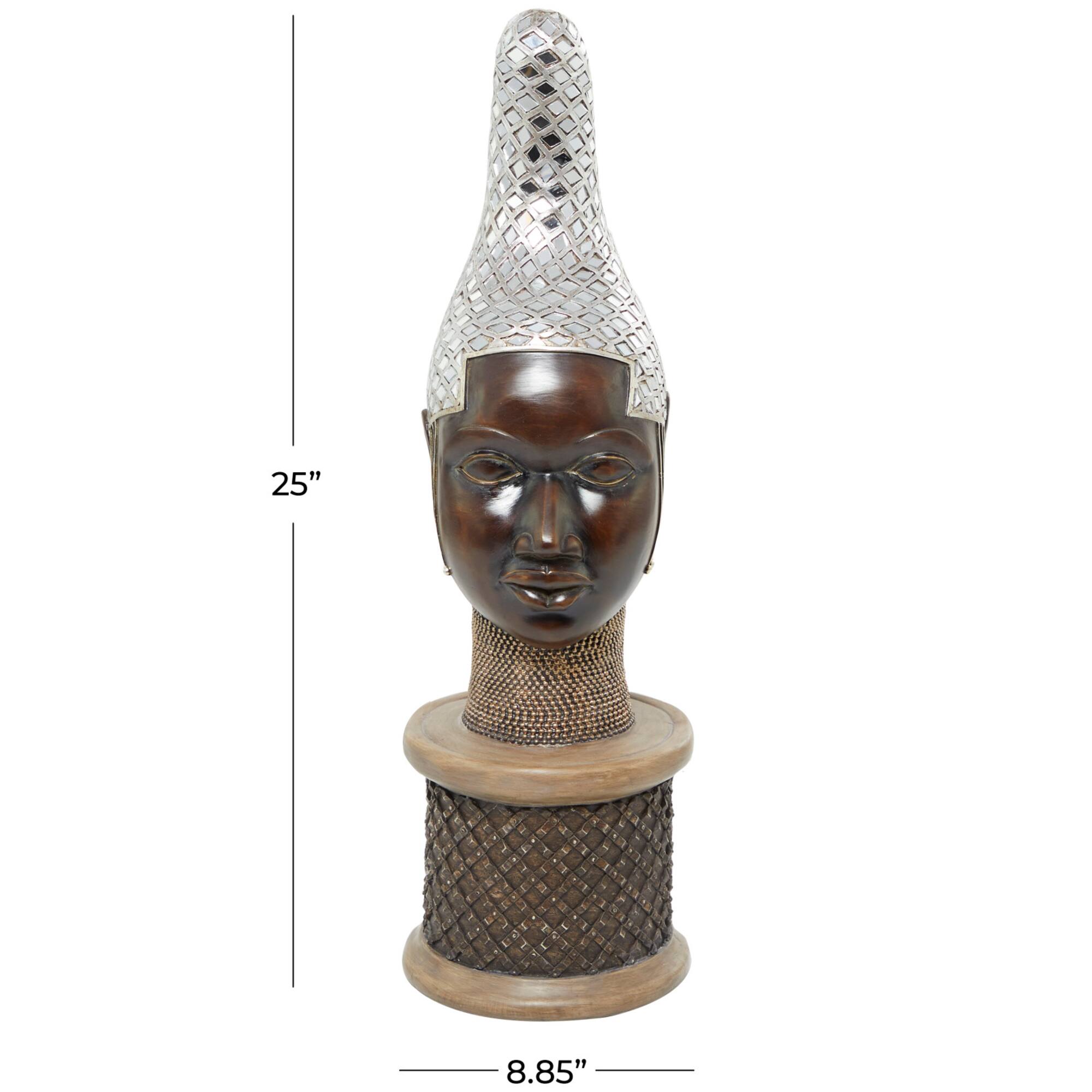 25" Brown & Silver Head Mask Sculpture